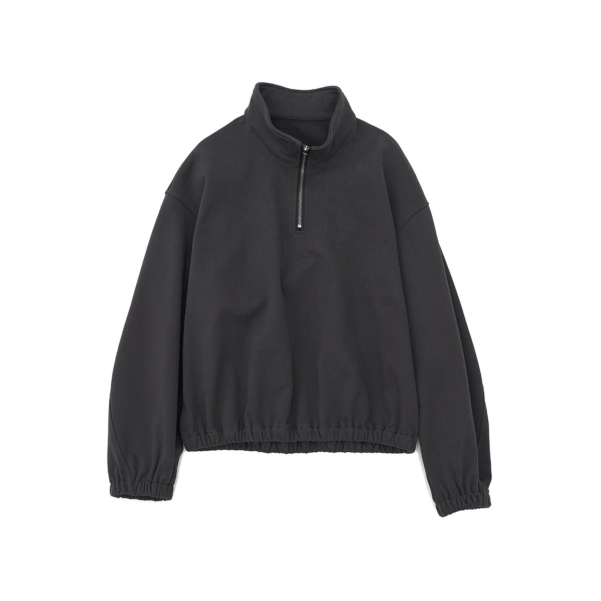 Spring new casual pure cotton stand-up collar easy versatile curved sleeve half zipper sweater