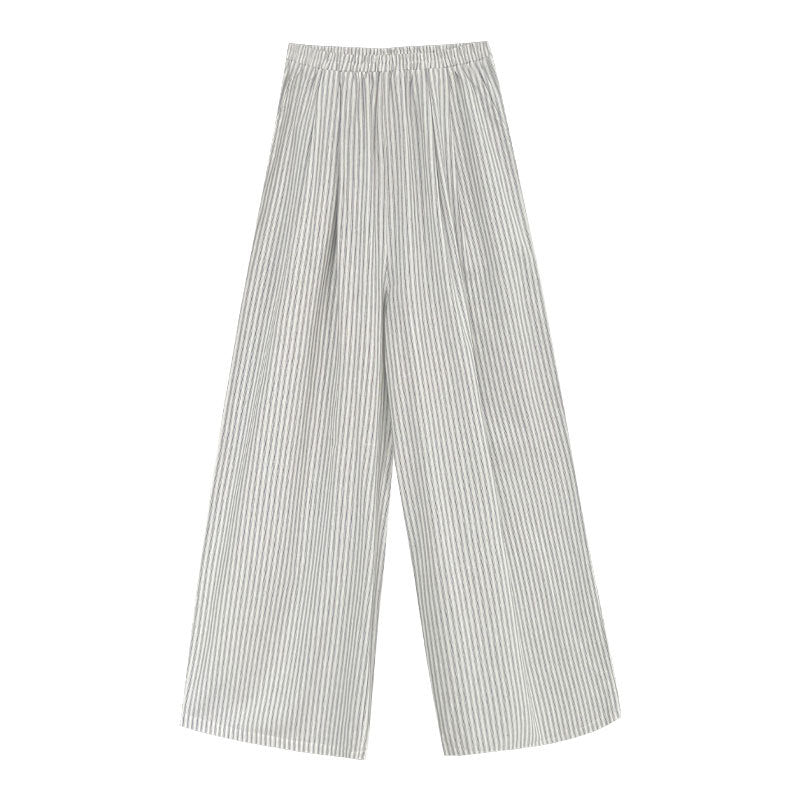 Korean vertical striped thin wide-leg pants women's summer new cotton lazy versatile mopping straight-leg pants