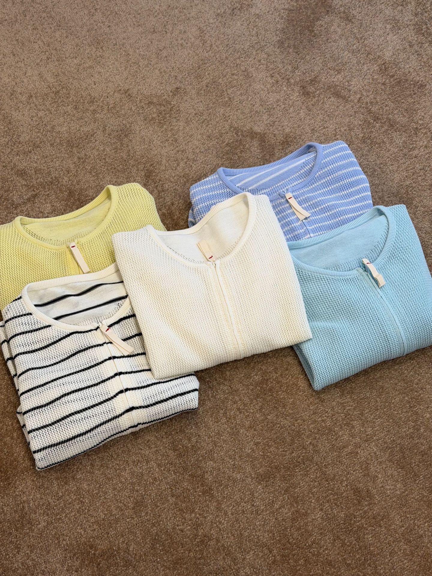 Double-ended zipper gentle white hollow knitted sunscreen shirt long sleeves
