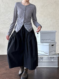 Pleated waist light long sleeve T-shirt women's summer new simple crew neck sunscreen cardigan top