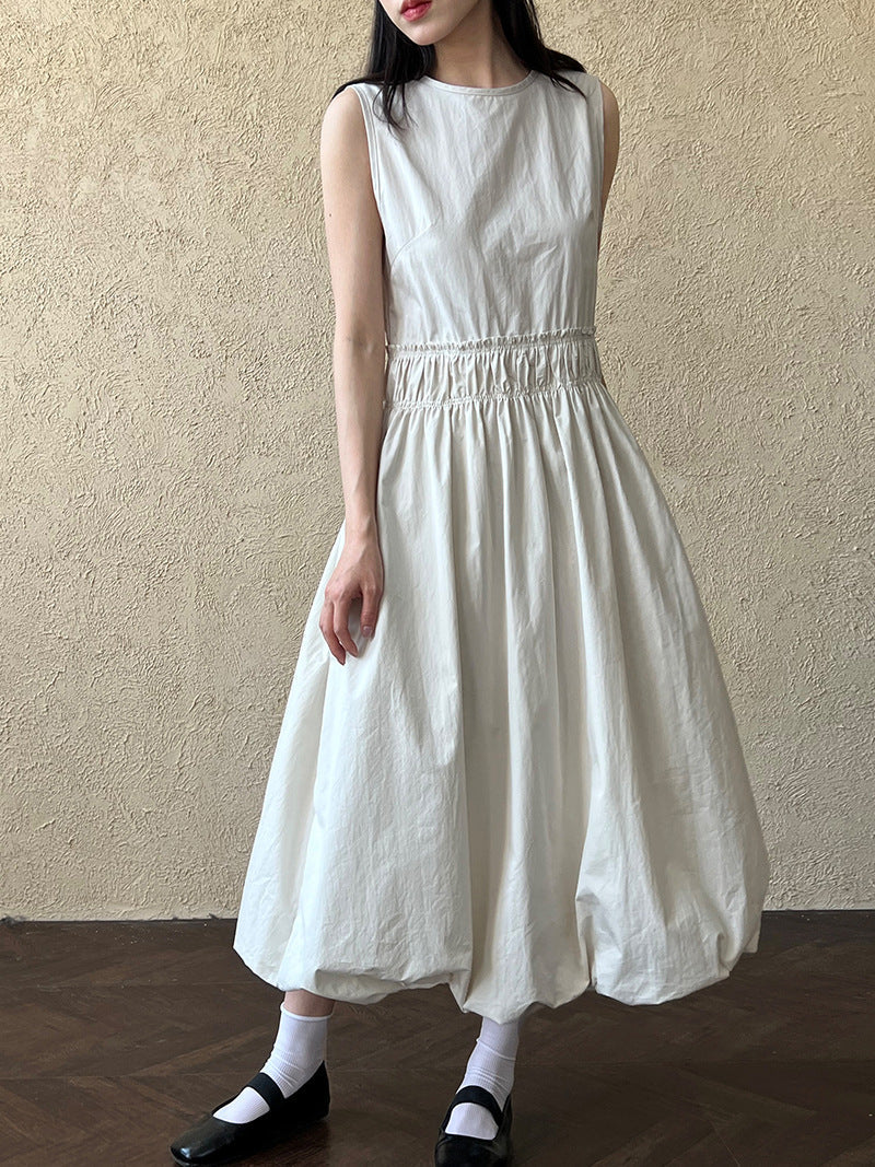 French design pleated splicing waist skirt spring and summer new fluffy bud vest dress