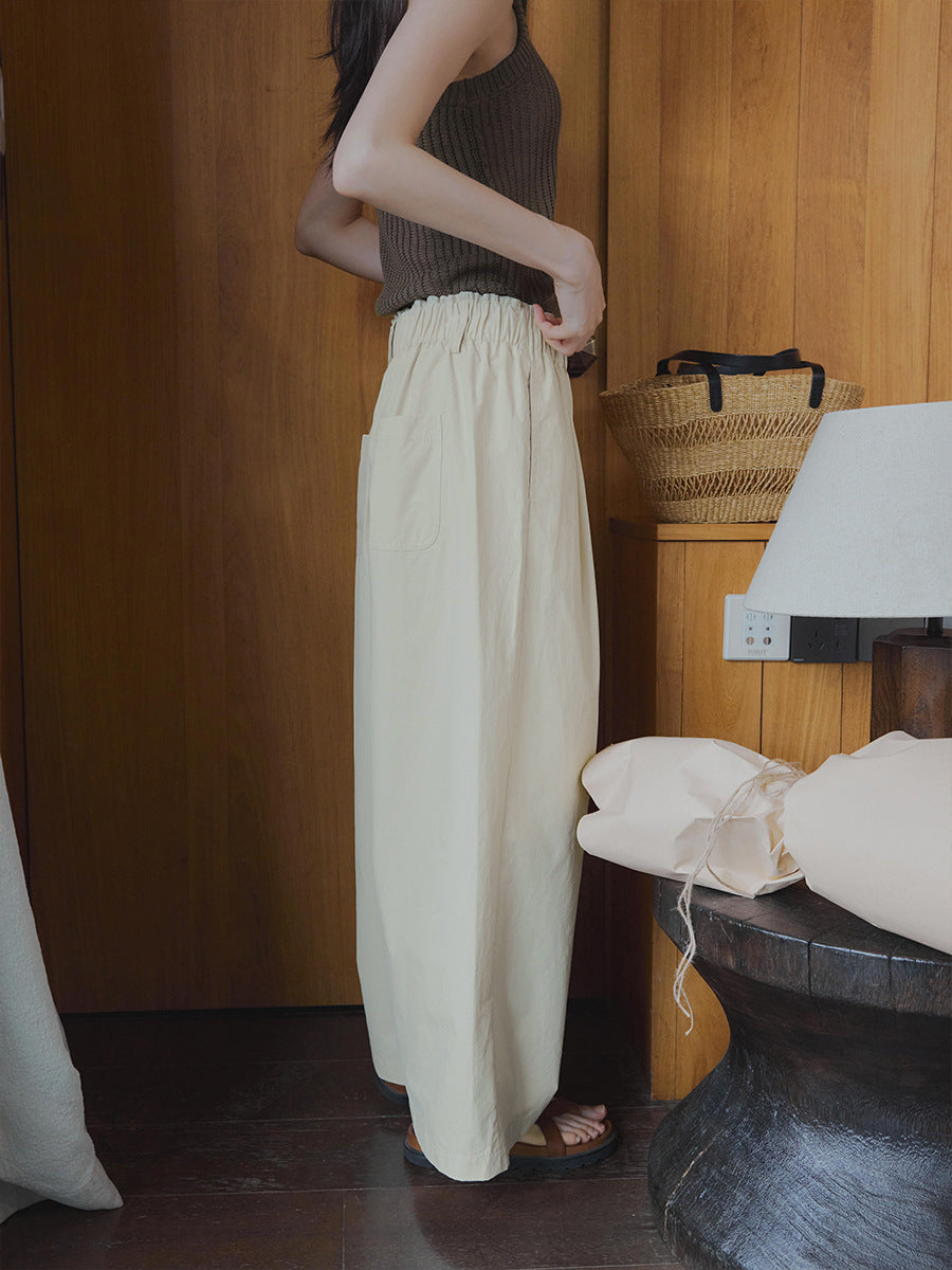 Loose elastic waist high waist straight balloon pants summer nine points