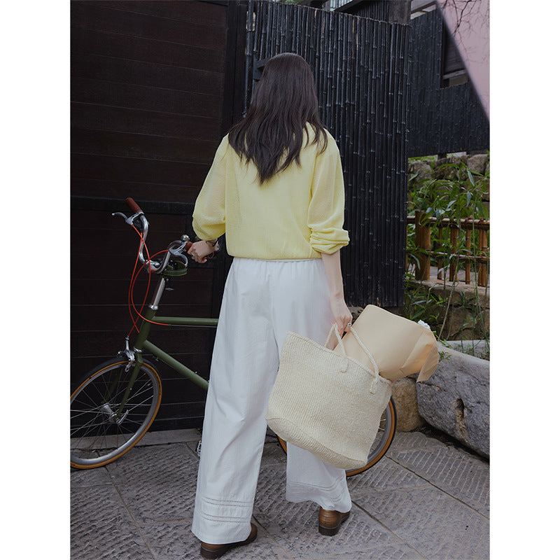 Double-ended zipper gentle white hollow knitted sunscreen shirt long sleeves