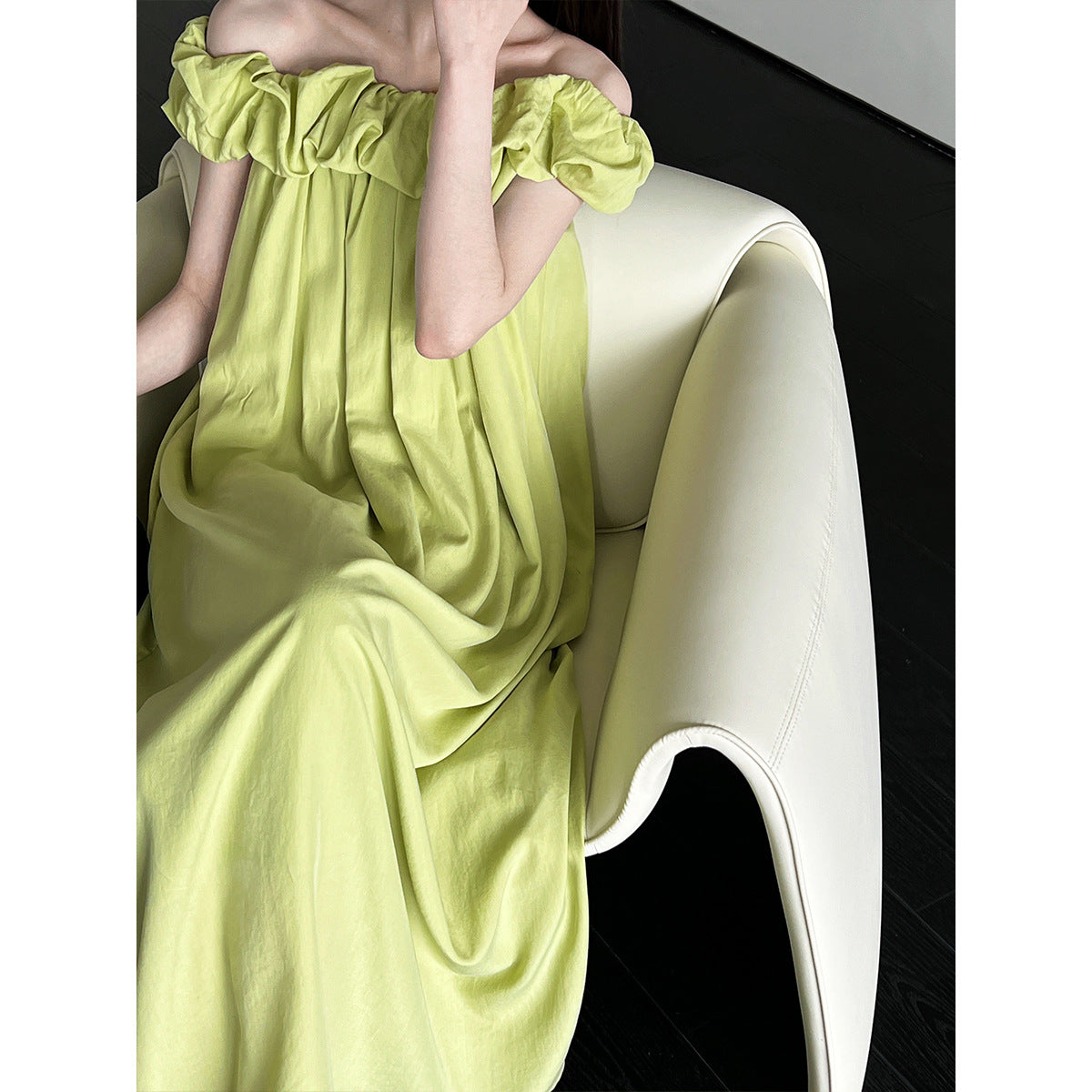 Tencel fabric one-word shoulder tube top dress Korean high-end ruffle edge suspender vest skirt
