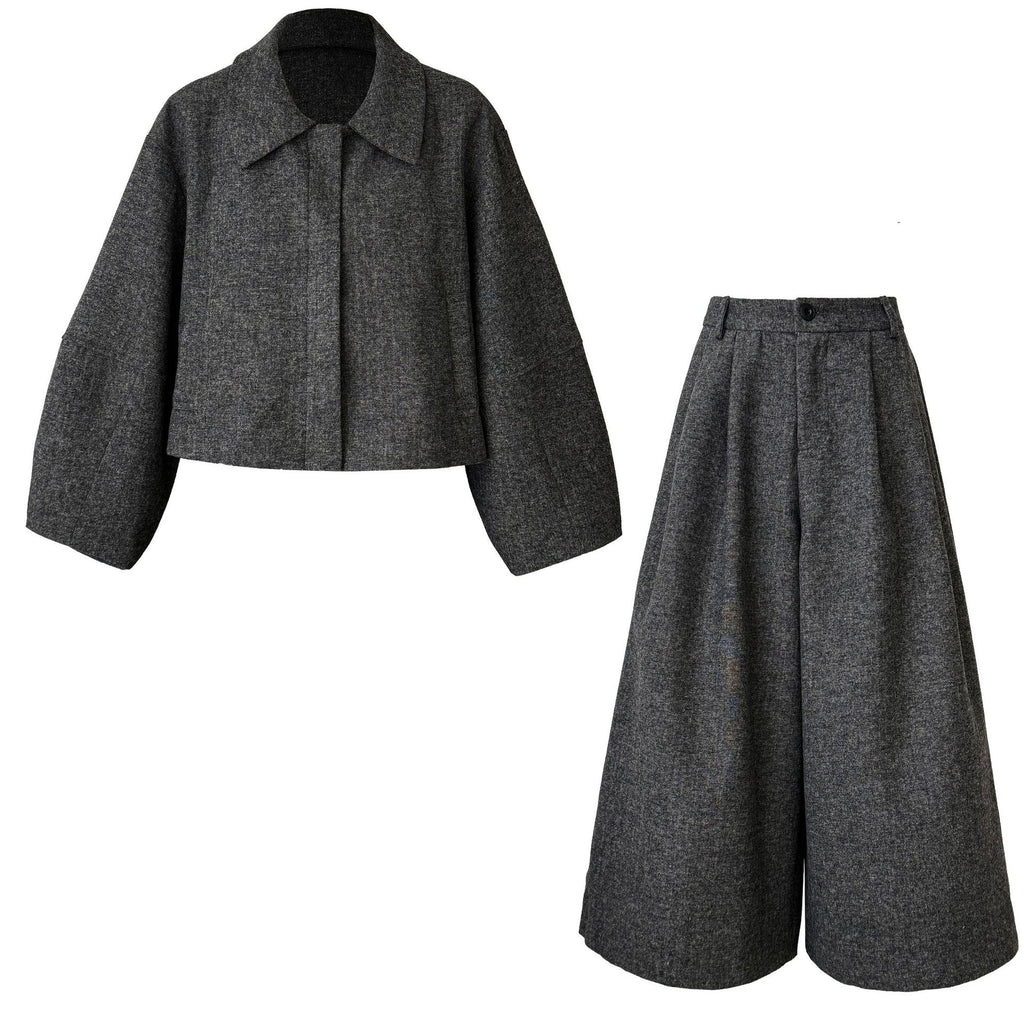 Temperament retro Korean version of thin lapel wool jacket + straight pants autumn new commuter suit