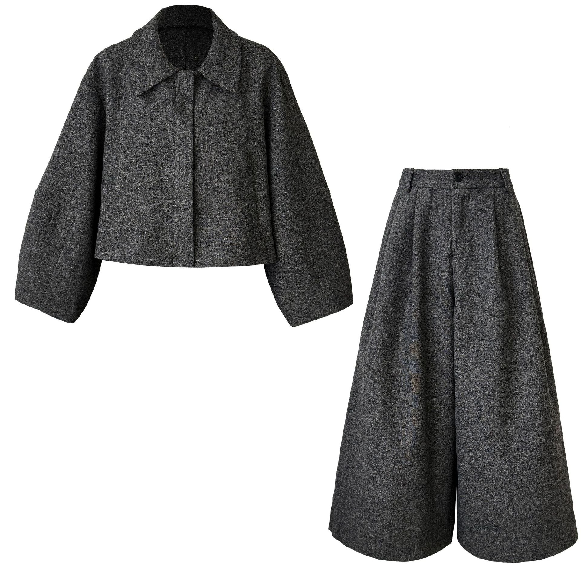 Temperament retro Korean version of thin lapel wool jacket + straight pants autumn new commuter suit