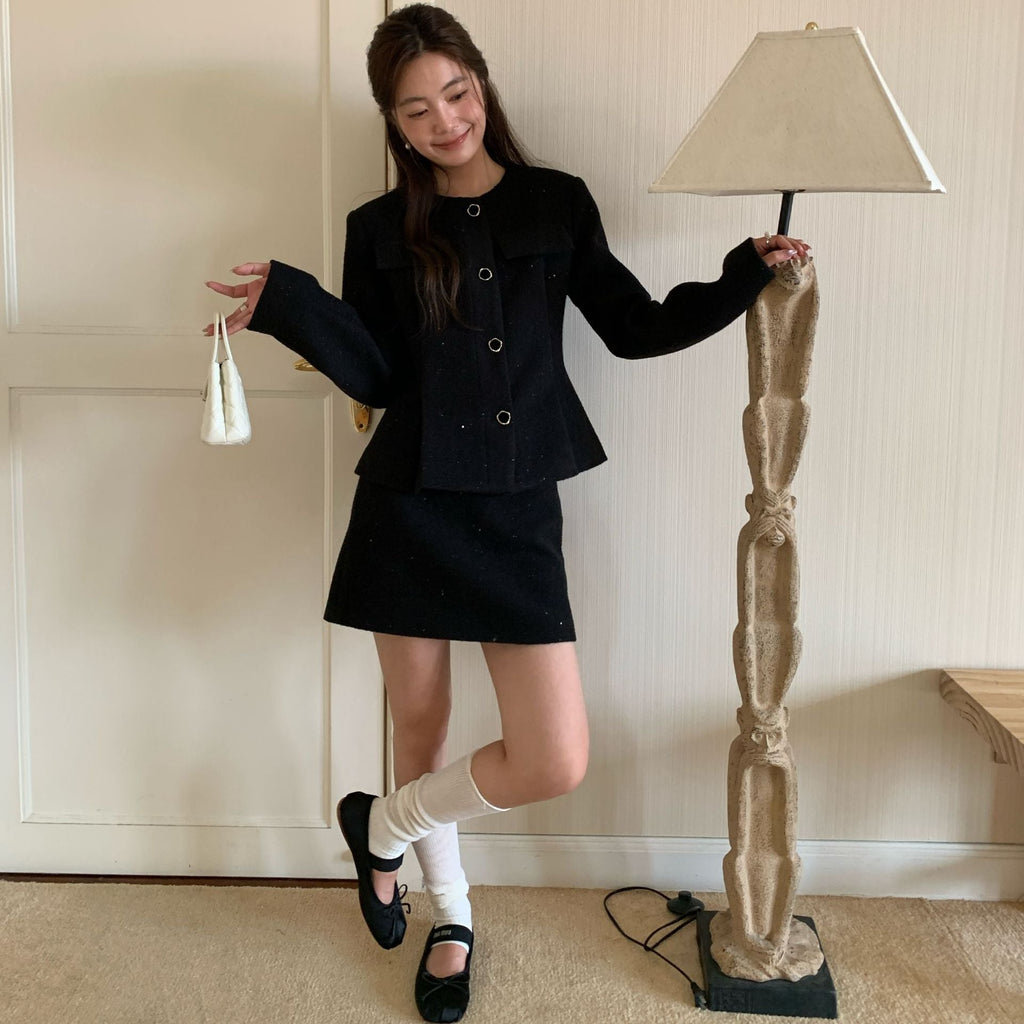 High-end and thin wool tweed skirt for women