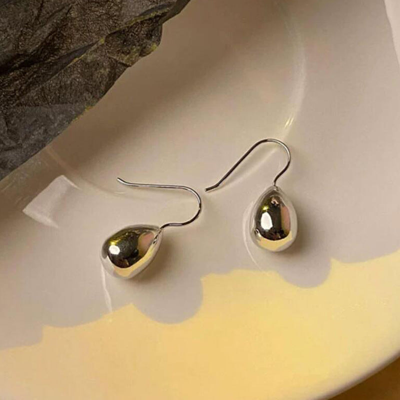 Small Silver Egg Series Water Drop French Simple Versatile European and American Metal Temperament High Cold Fashion Earrings Earrings Earrings