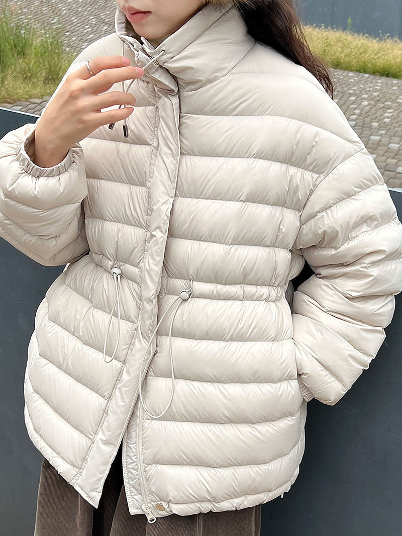 Drawstring waist slimming 90 white duck down cropped jacket