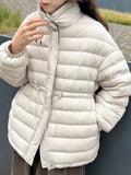 Drawstring waist slimming 90 white duck down cropped jacket