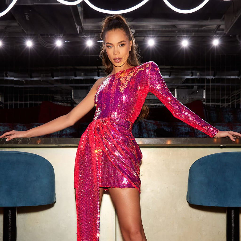 Sequin One Shoulder Mini Dress