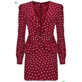 Fashion polka dot long-sleeved pleated top jacket skirt set two-piece set