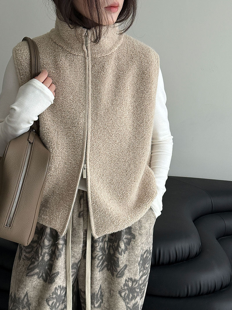 Korean wool stand-up collar stacked with loop wool vest jacket women's winter warm knitted sweater ss943