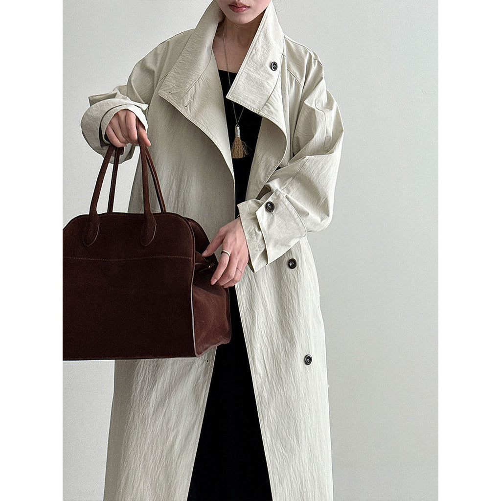 Retro British style stand-up collar lace-up medium and long trench coat for women's autumn new minimalist high-end sense