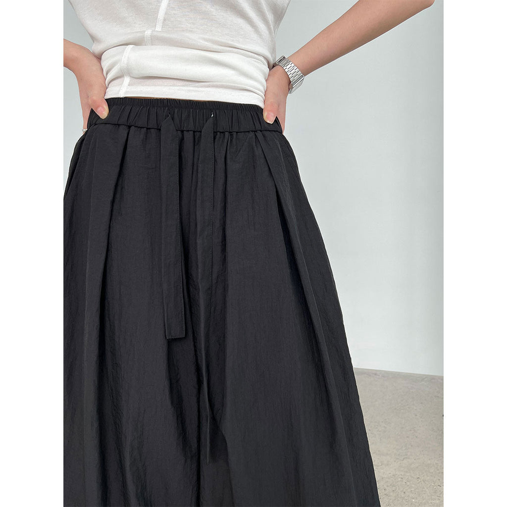 Korean casual drawstring wide-leg pants women's summer new loose pleated lace-up scimitar pants