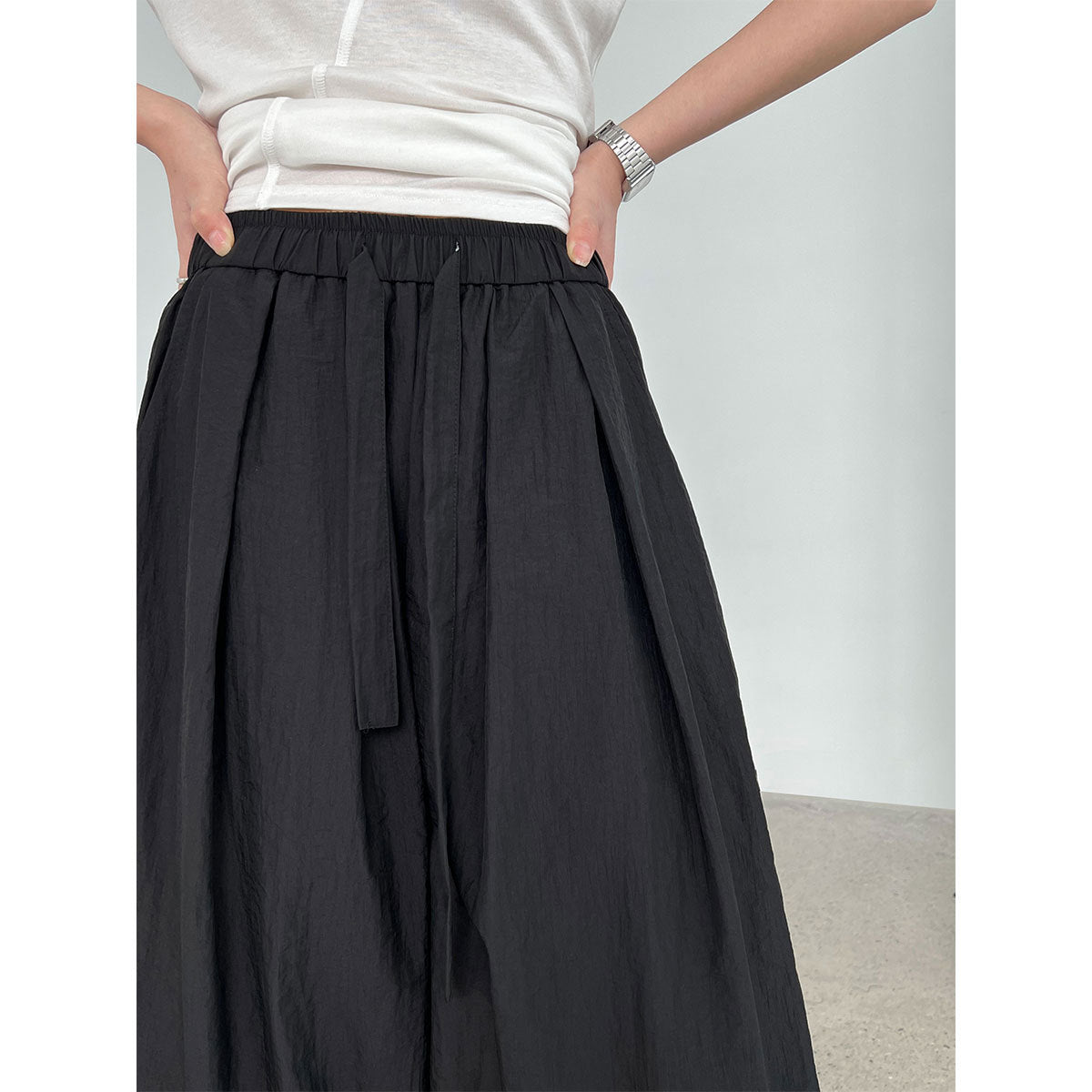 Korean casual drawstring wide-leg pants women's summer new loose pleated lace-up scimitar pants