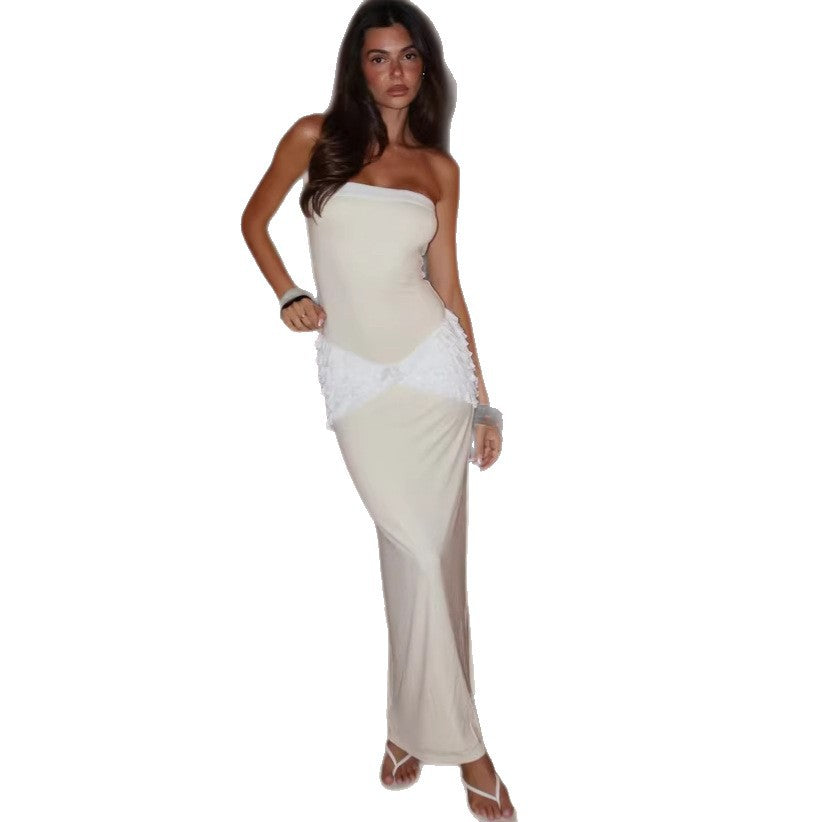 Sexy splicing tube top skirt slim-fitting holiday style hip dress