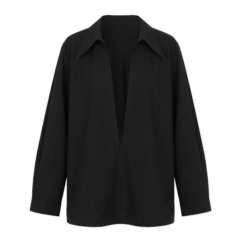 Design sense large v-neck loose casual long-sleeved shirt women's early spring new stacked French top