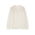 Early Spring French Temperament Ramie Tencel Long Sleeve Hollow Small V-Neck Shirt