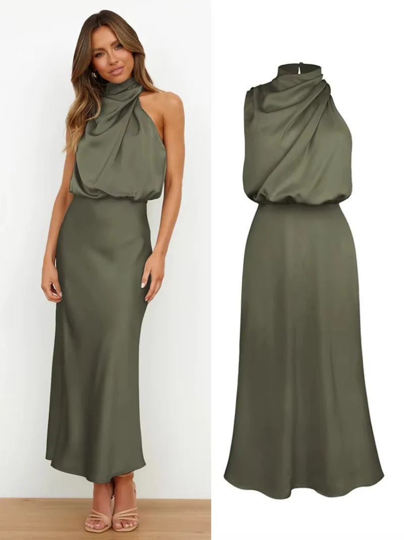 Spring and summer new high-end satin coat sleeveless dress fashionable and elegant temperament light evening