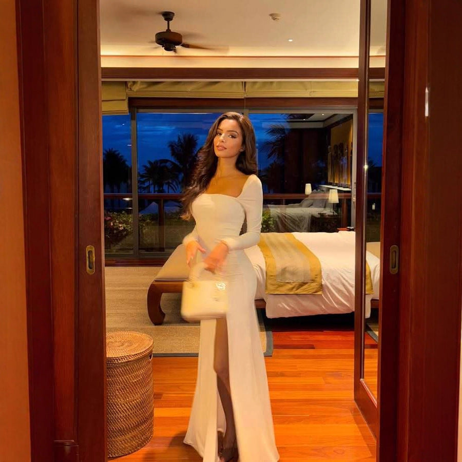 Stylish sexy long-sleeved tube top split skirt slim-fitting Spice Girl dress