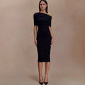 Slim fit solid color one-word shoulder dress