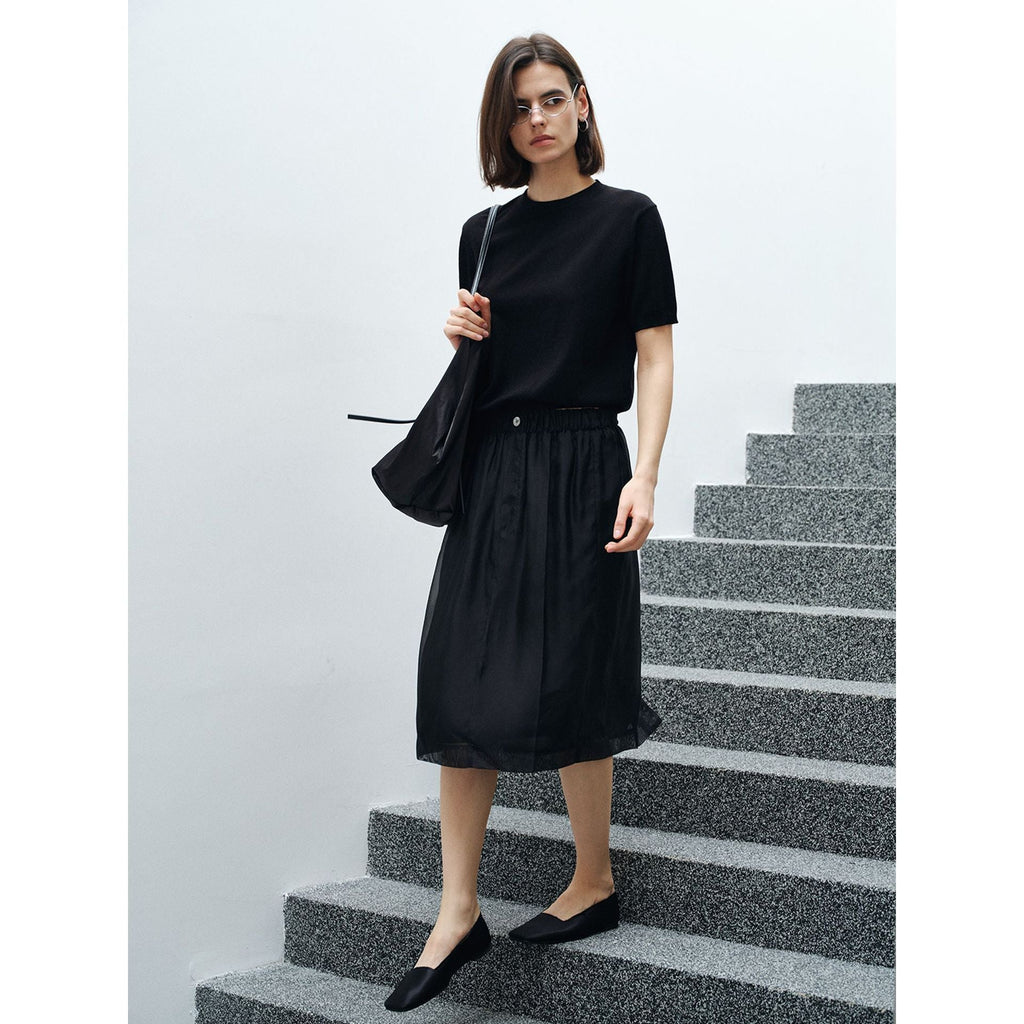 Spring light and soft acetate wool crew neck waist texture knitted sweater