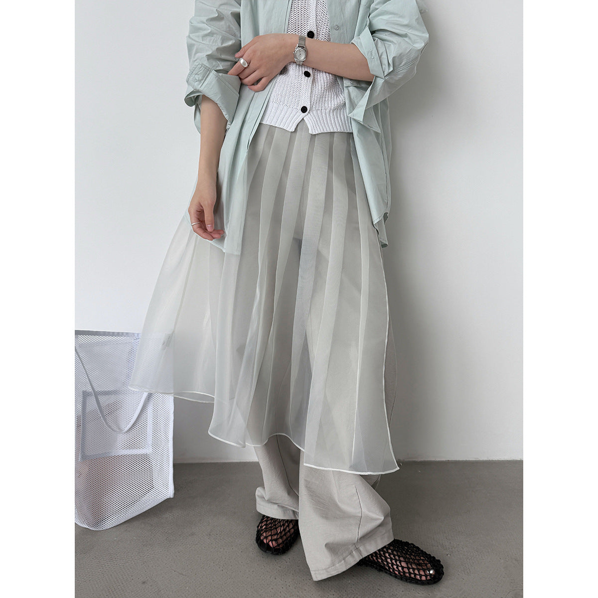 Perspective organza skirt 2026 spring and summer new atmosphere stacked one-piece fart curtain skirt