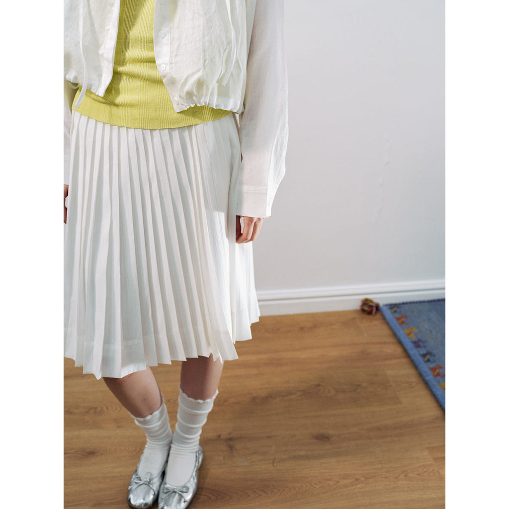 Spring casual solid color versatile modal cloud feeling easy pleated skirt
