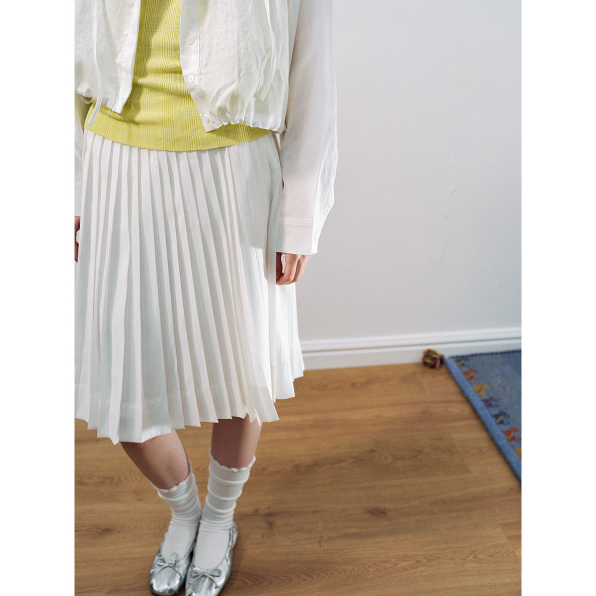 Spring casual solid color versatile modal cloud feeling easy pleated skirt
