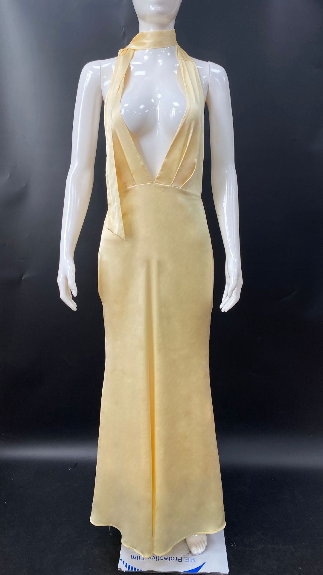 Sexy Spice Deep V Waist Neck Dress Long Dress Solid Color Halter Dress