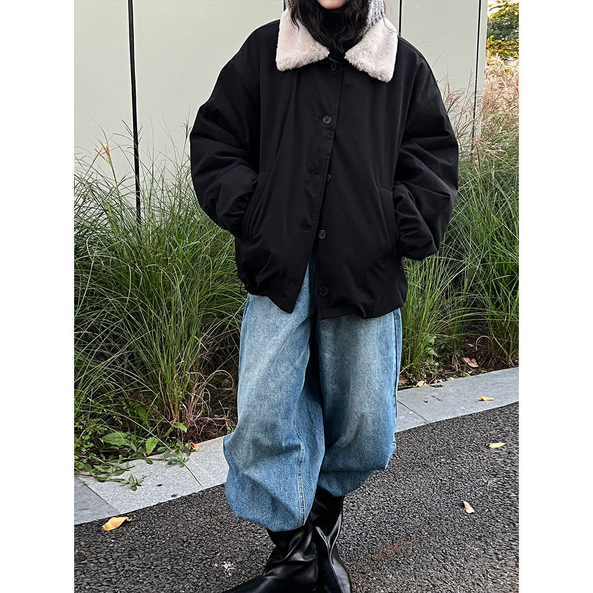 Silhouette casual lapel lamb wool warm coat women's winter new loose versatile jacket