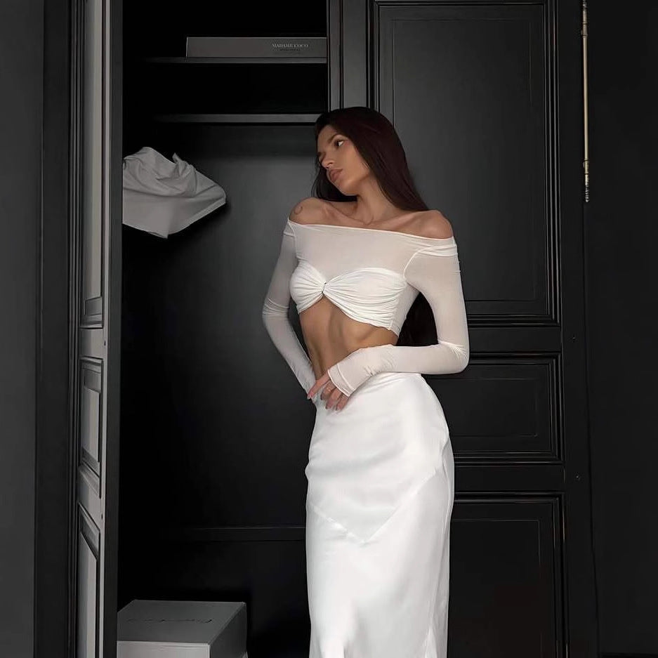 Women's fashion solid color satin fishtail skirt sexy spice slim skirt women