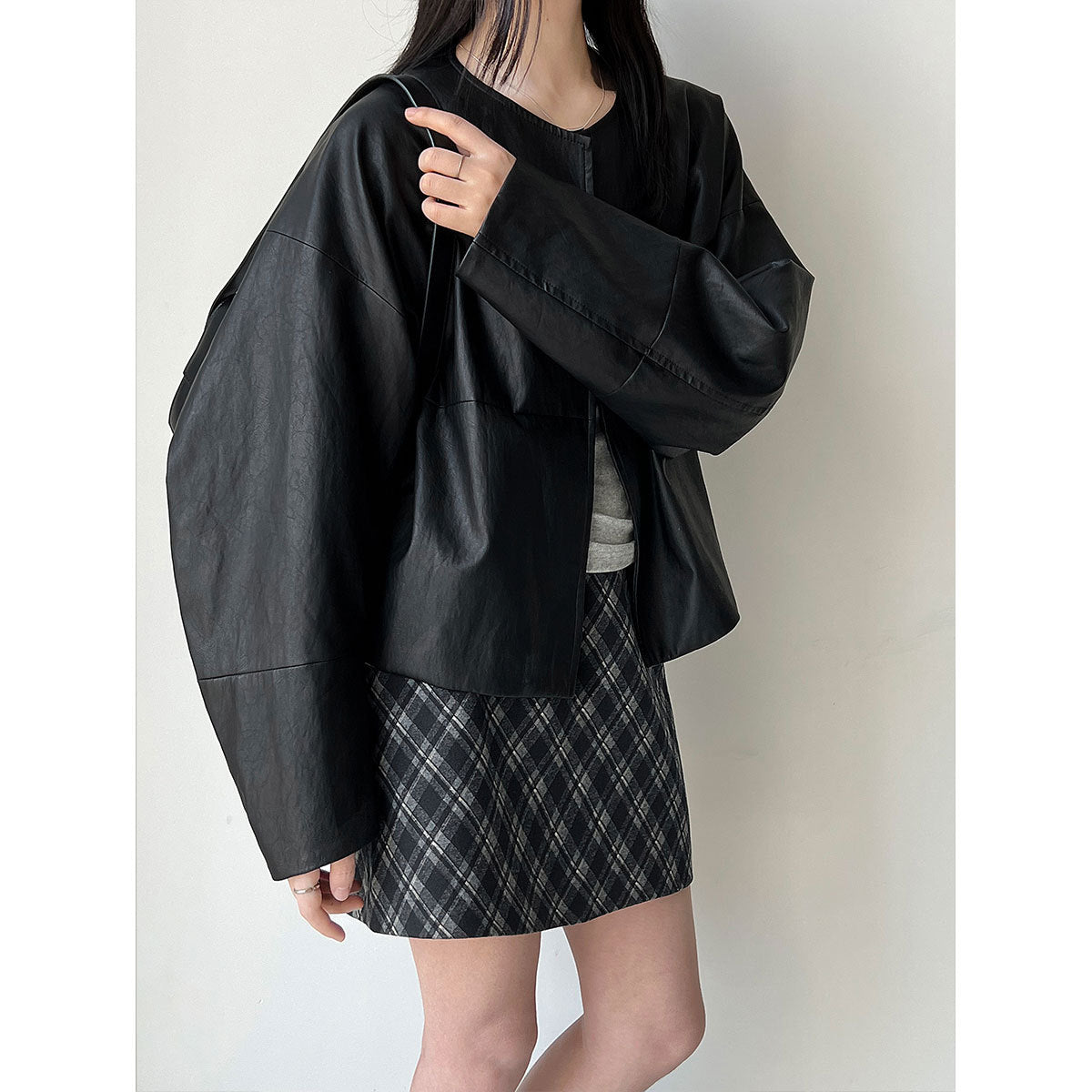 Short loose pu jacket old money wind jacket women's spring new minimalist casual flight leather jacket