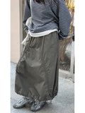Japanese vintage drawstring cargo skirt women's spring new street A-line large pendulum skirt