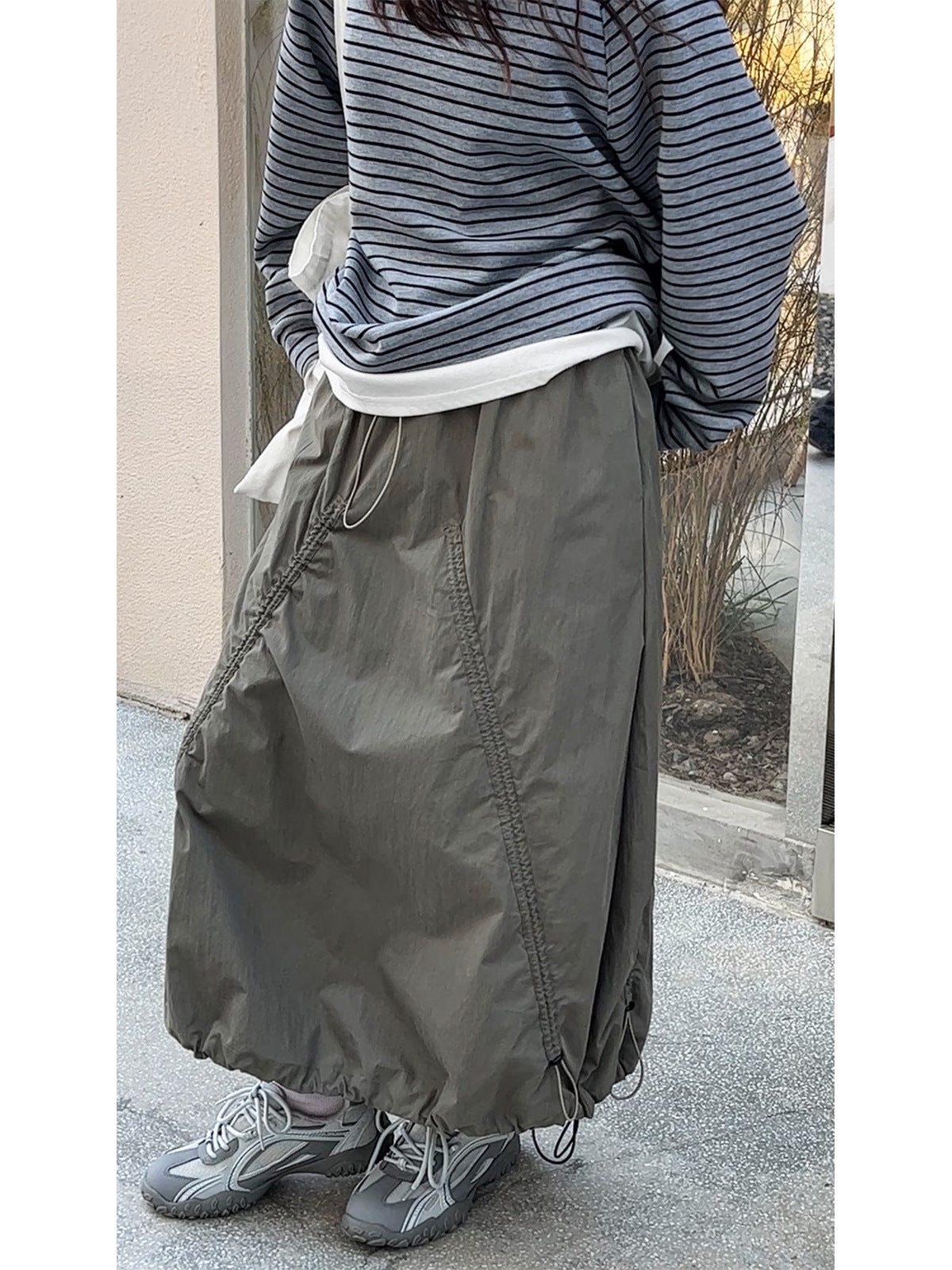 Japanese vintage drawstring cargo skirt women's spring new street A-line large pendulum skirt