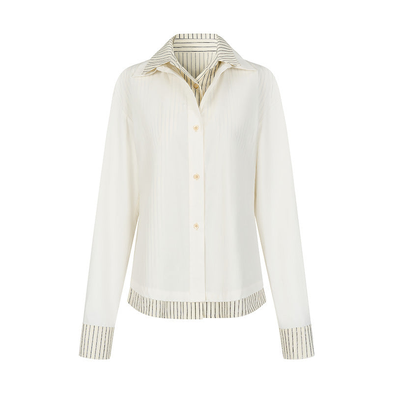 Cross-border South East Asia French temperament shirt top multi-season wear niche design shirt commuting fake two pieces