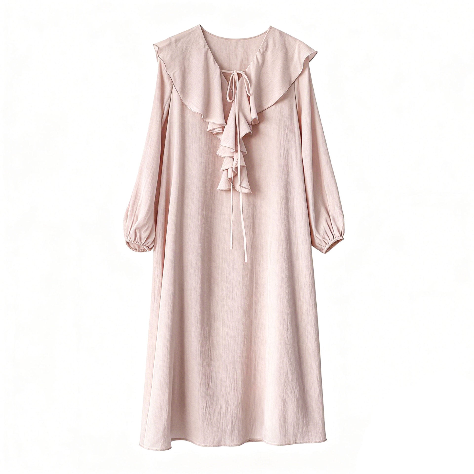 French simple ruffle V-neck dress spring new bubble sleeves lazy long skirt