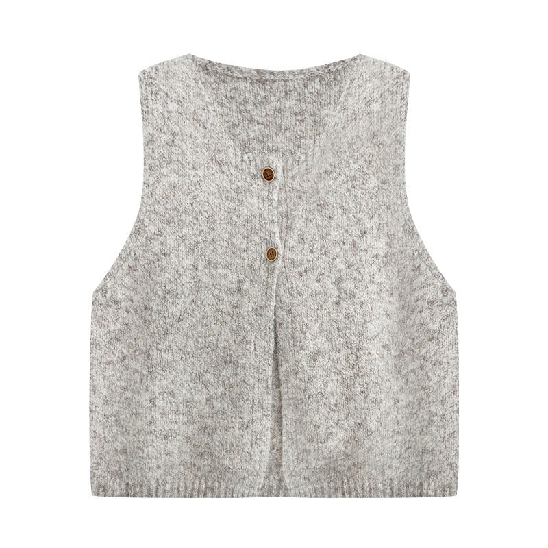Soft wool knitted variegated vest women's autumn new Korean simple stacked sleeveless coat