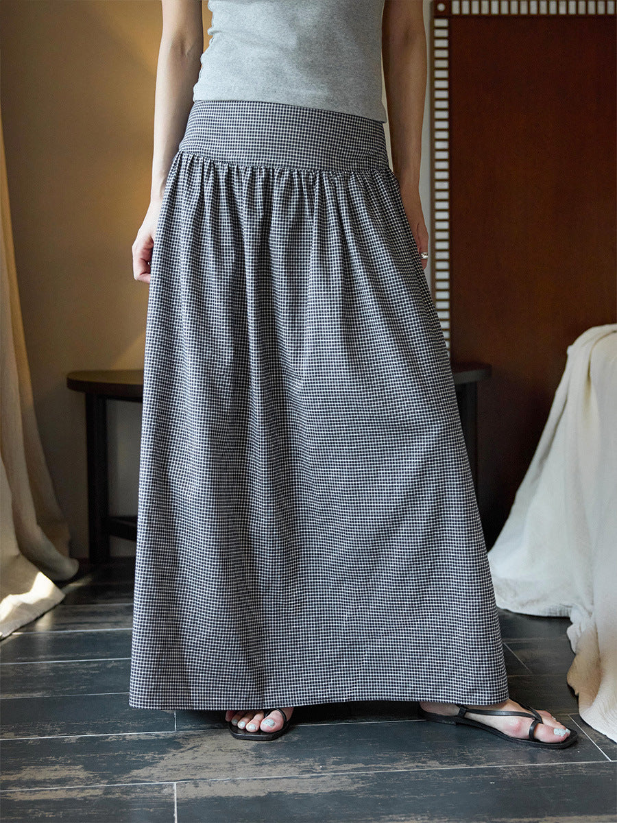 Tencel linen plaid pendulum covering meat and showing thin skirt