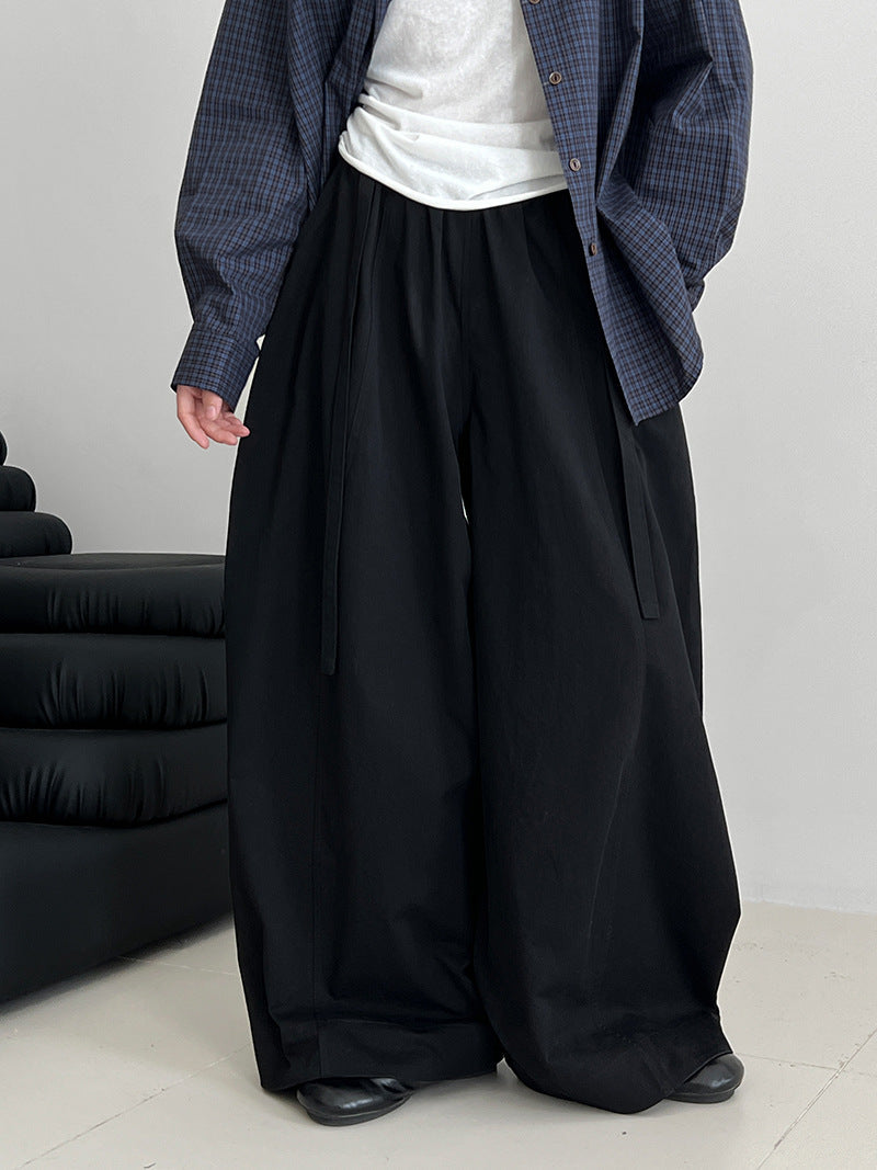 Korean high-waisted strap wide-leg balloon pants women's autumn new loose meat-covering scimitar floor-mopping trousers