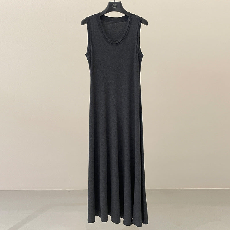 French minimalist U-neck vest dress spring and summer waist thin elastic knitted dress