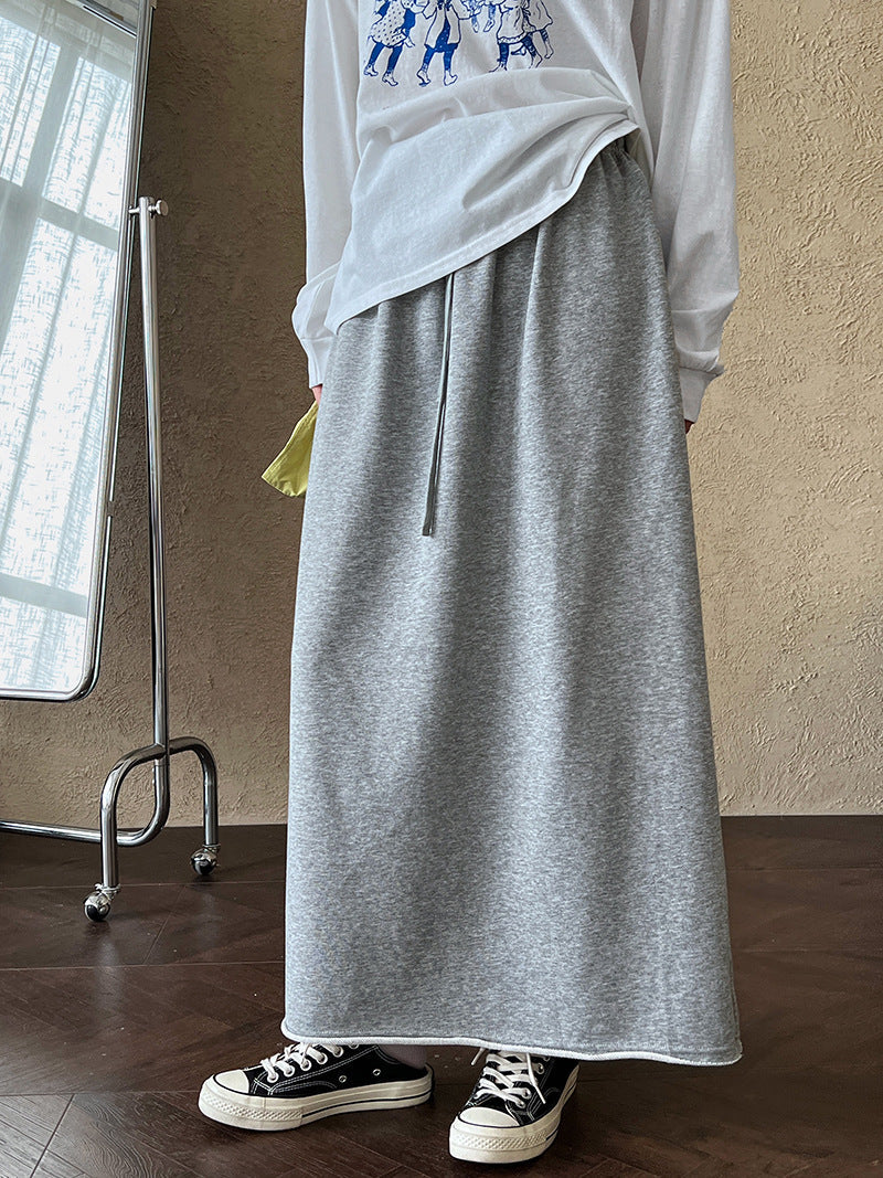 Fashion skirt casual lazy women's autumn A-word curling skirt loose and thin elastic waist skirt
