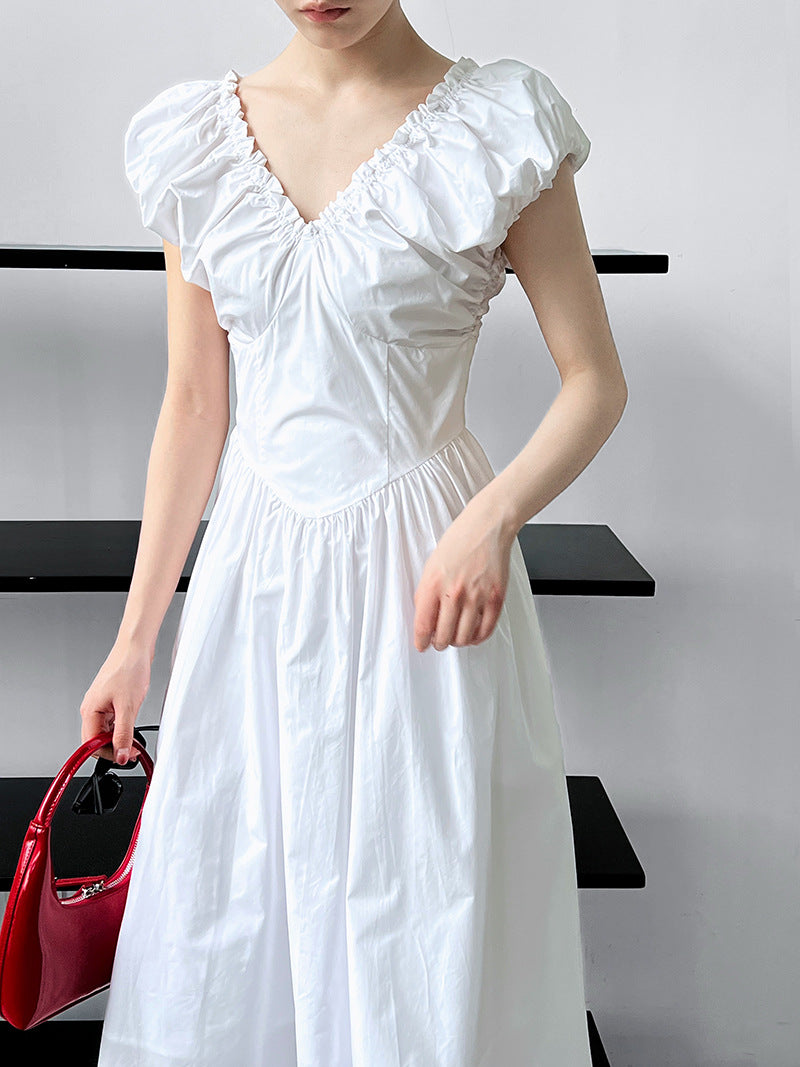 waist halter V-neck dress, celebrity temperament, high-end sense, sleeveless pleated dress