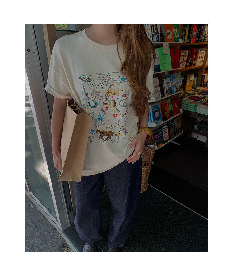Cartoon Anime Print Cotton Short Sleeve T-Shirt