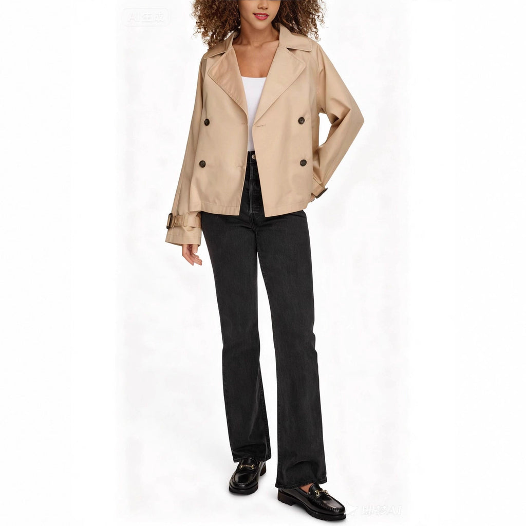 Lapel double-breasted British old money coat jacket small short trench coat