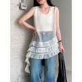 French gentle wind irregular ruffle edge sleeveless top women 26 early spring stack wear vest skirt