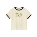 Chic Shoulder Embroidery Abstract Design Contrast Short Sleeve T-Shirt