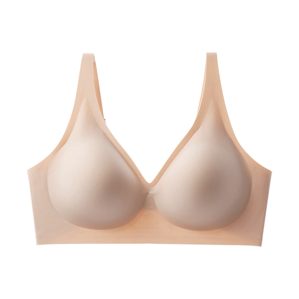 French seamless bra, thin jelly glue soft support, women's large-size bra with double breasts