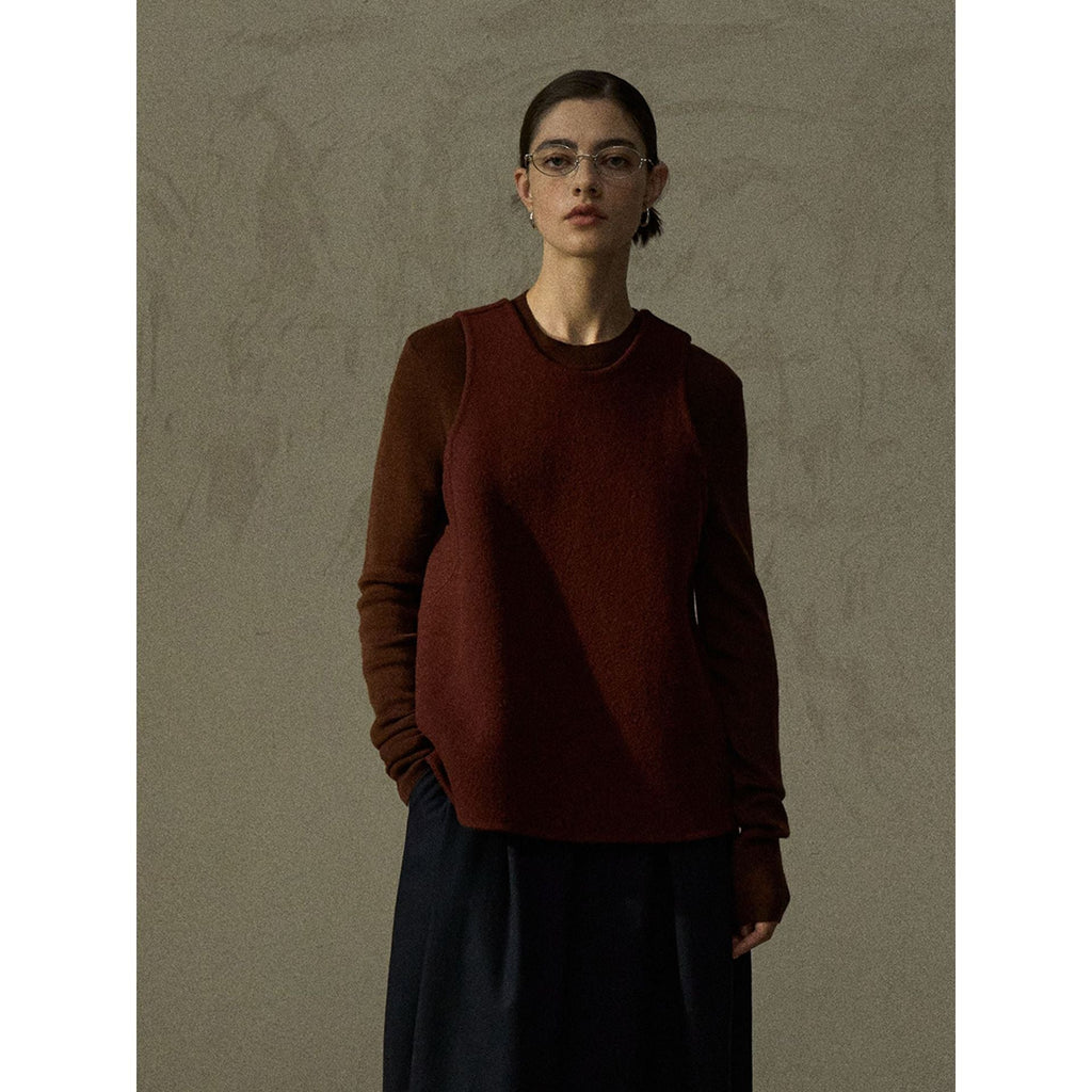 Autumn minimalist round neck wool upright double-sided woolen A-shaped woolen vest
